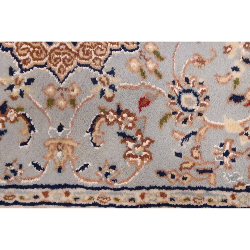 ECARPETGALLERY Hand-knotted Nain Light Denim Blue Silk, Wool Rug - 2'8 x 16'9