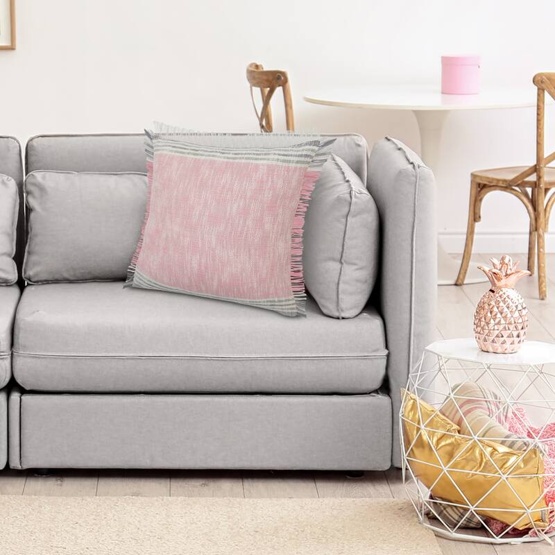 Sevita Stephanie Colorblock Casual Throw Pillow with Fringe - Accent - 20" x 20" - Polyester - Pink/Gray/White - Single