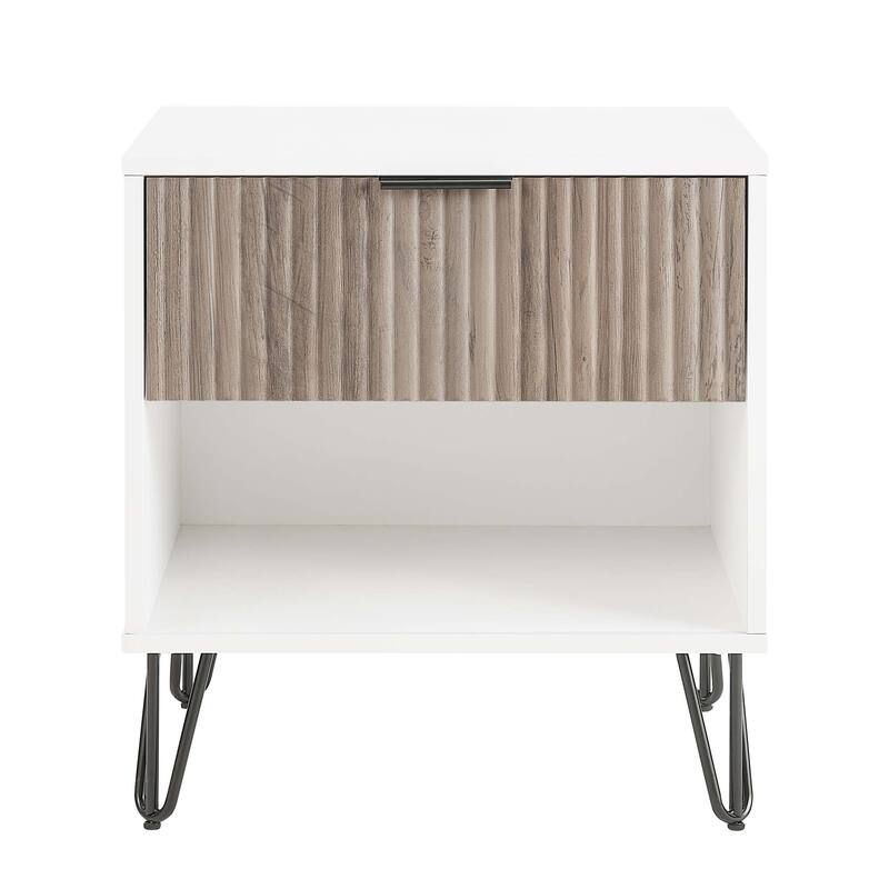 20-inch Fluted Nightstand in Rustic Gray and White with Gold Metal Legs - Grey+White