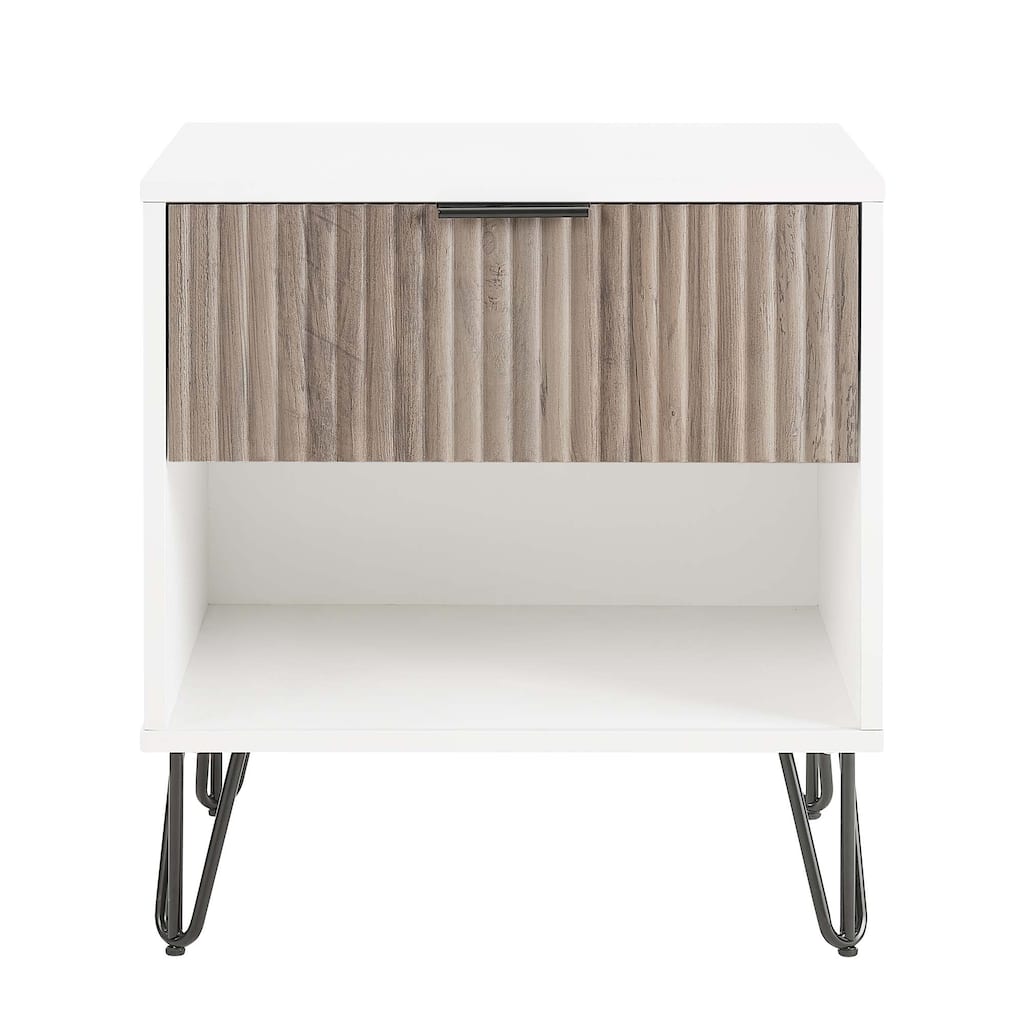 20-inch Fluted Nightstand in Rustic Gray and White with Gold Metal Legs