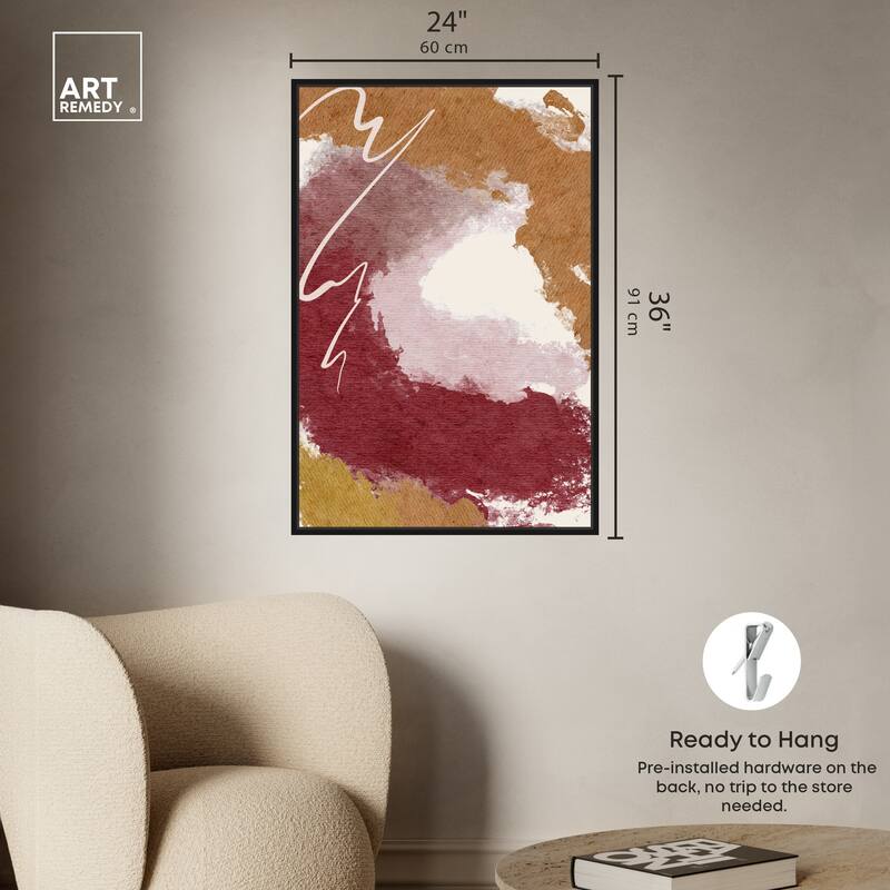 Art Remedy Burgundy And Cork Framed Boho Abstract 1 Piece Canvas Wall Art