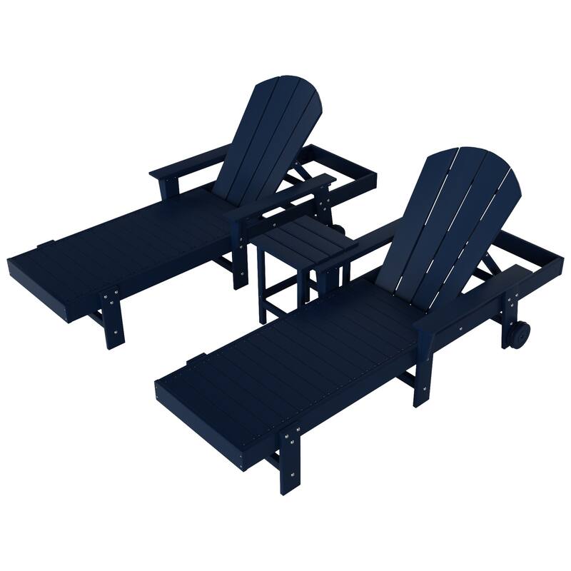 Polytrends Laguna Hdpe All Weather Outdoor Patio Pool Reclining Chaise Lounges With Side Table (3-Piece Set)