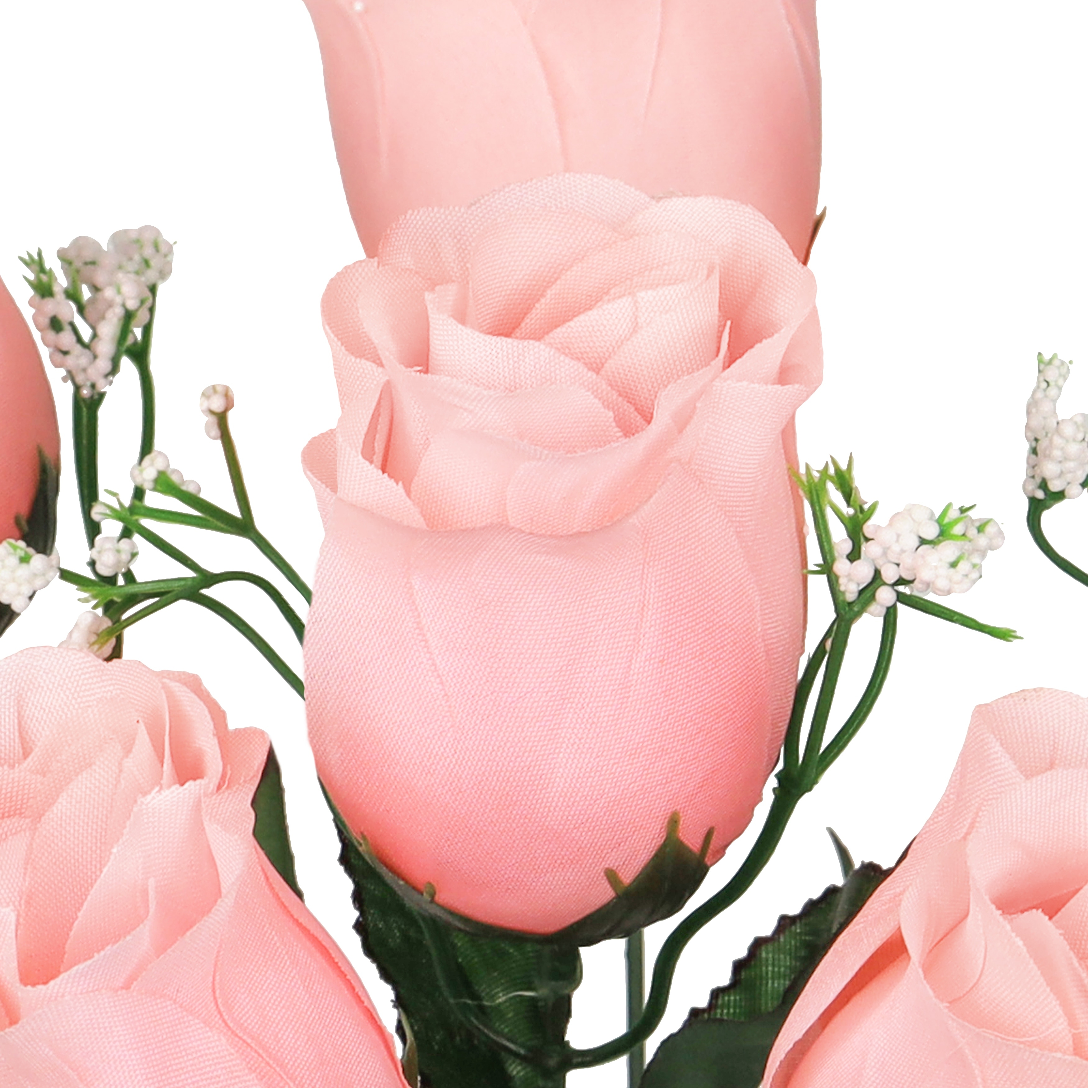 Set of 12 Pink Peach Artificial Rose Bud Flower Stem Bush Bouquet