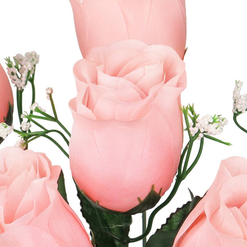 Set of 12 Pink Peach Artificial Rose Bud Flower Stem Bush Bouquet 14in - 14" L x 6" W x 6" DP