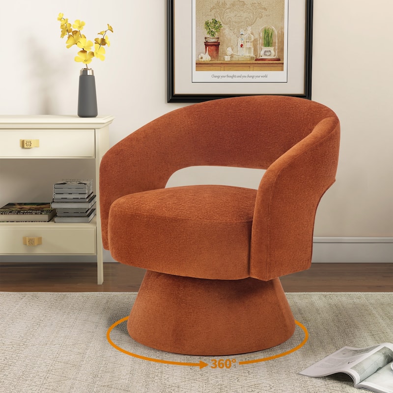 Swivel Barrel Chair,Velvet Accent Armchair 360 Degree Swivel Club Chair Vanity Chair for Living Room Bedroom Reception Room - Orange