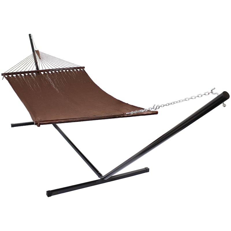 Sunnydaze Large 2-Person Rope Hammock with Spreader Bar & Hammock Stand - Mocha