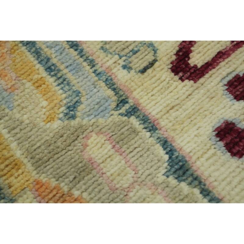 Vegetable Dye Wool Oushak Turkish Area Rug, Medallion Geometric Carpet - 11' 11'' X 9' 0''