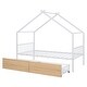 preview thumbnail 6 of 50, Twin/Full Size Metal House Bed with Two Drawers on Wheels, Kids Platform Bed with Roof Frame
