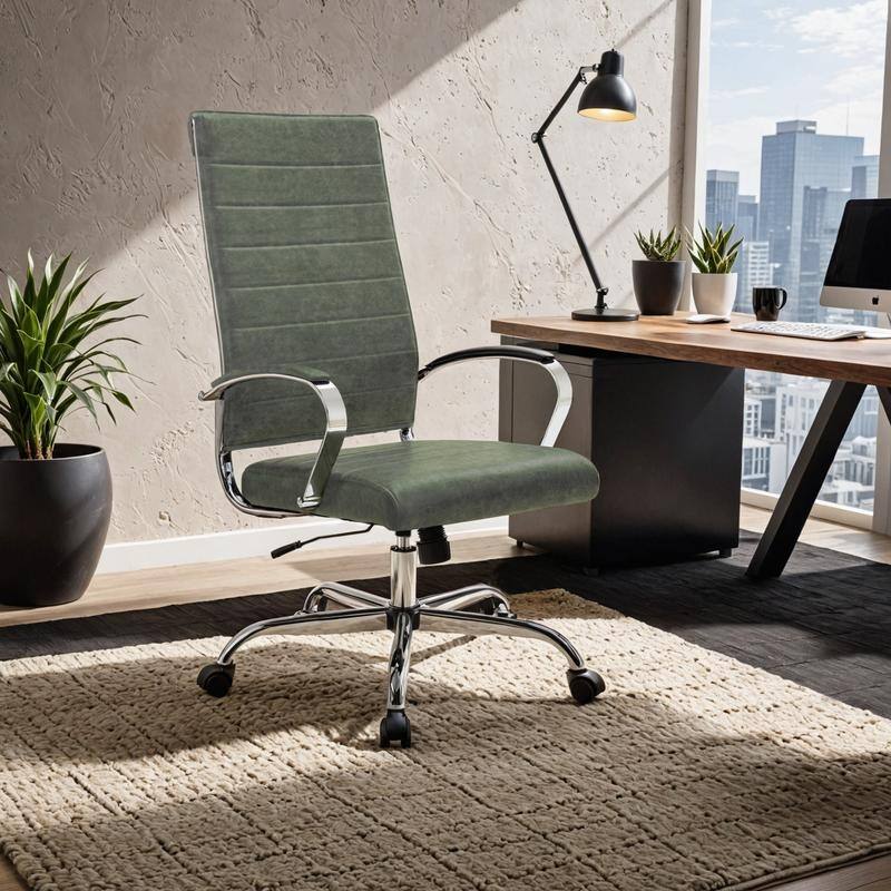 Benmar Leather Executive Office Chair with Chrome Frame, Adjustable Height, Tilt Lock, 360° Swivel, and Smooth Rolling Casters