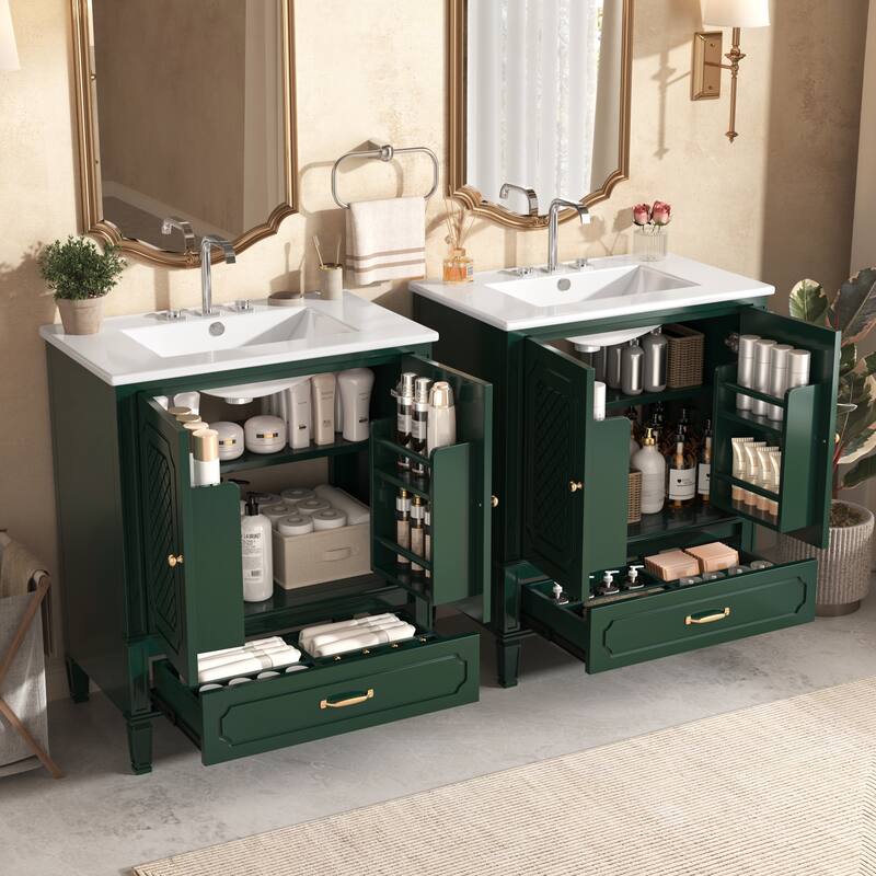 60" Bathroom Vanity with Double Sink Combo Set, 2 Cabinet with Door Organizers, 2 Drawers