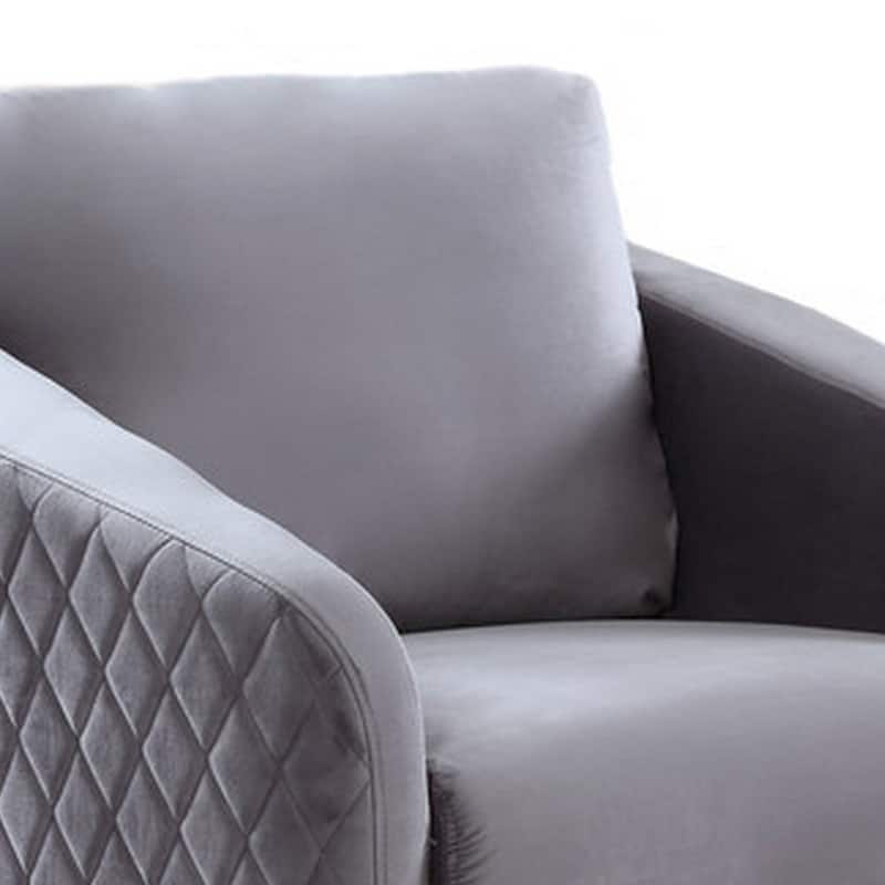 Hida 36 Inch Modern Accent Armchair, Crisp Diamond Stitching, Gray Velvet