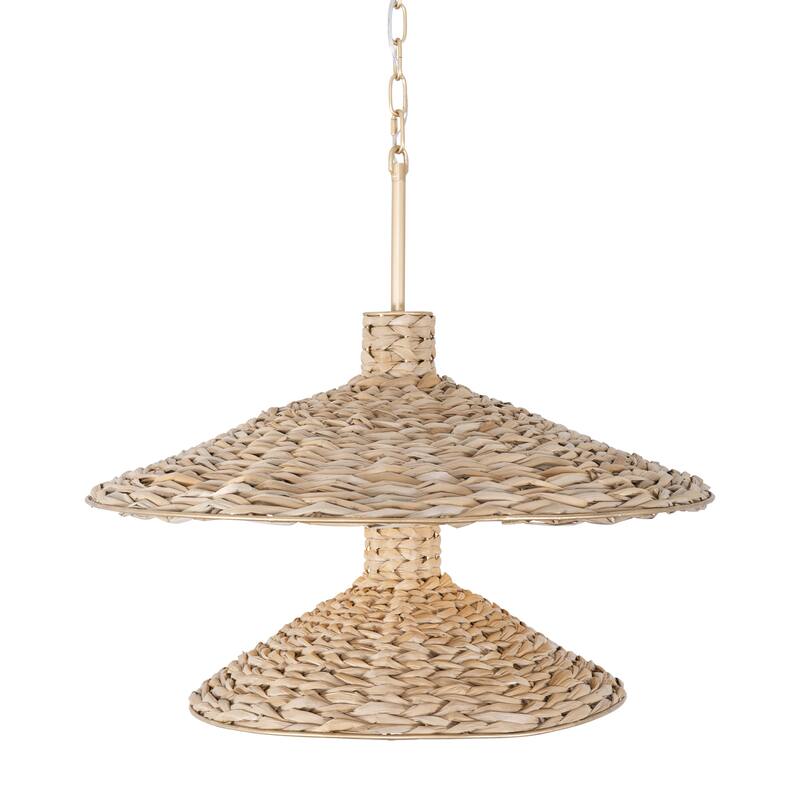 Varaluz Hilton Head 9-Light 2-Tier Pendant - French Gold/Natural Seagrass - Gold, Natural, Tan, Beige