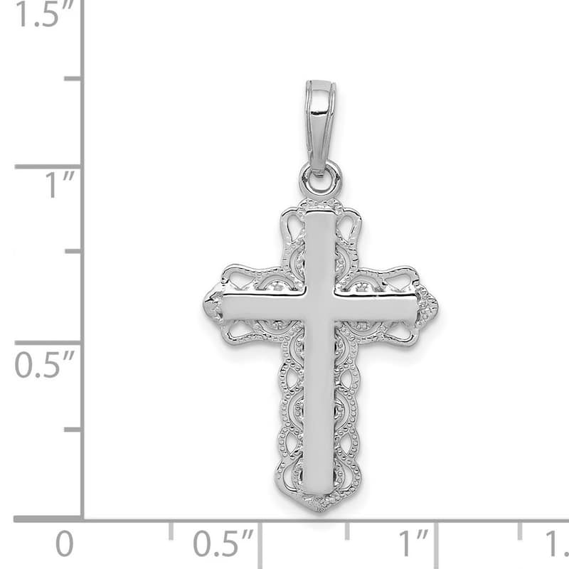 Curata 14k White Gold 18" Lace Trimmed Cross Pendant Necklace (16x22.7mm)
