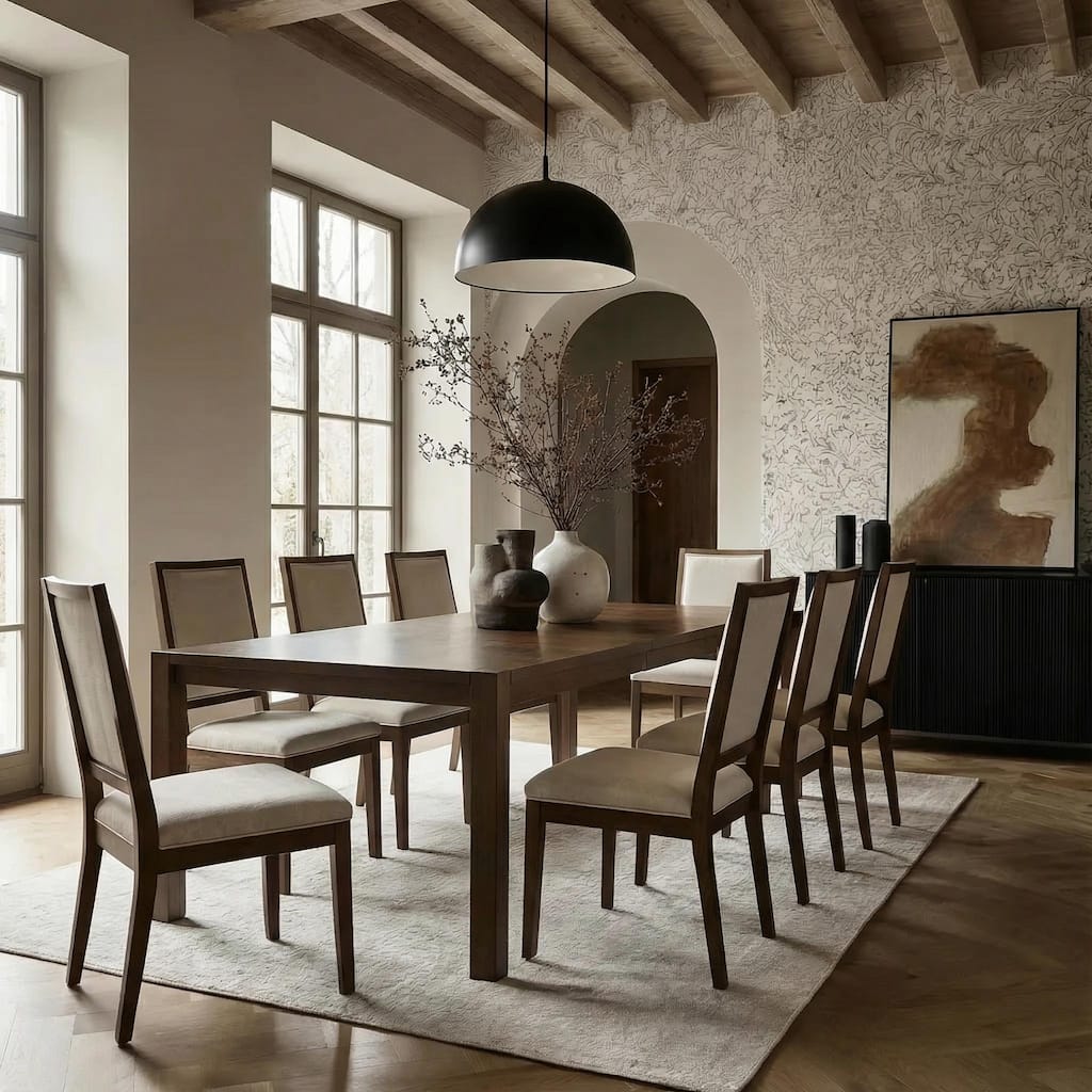 Modern Linen Cushioned Dining Chair, Fully Upholstered Accent Chair