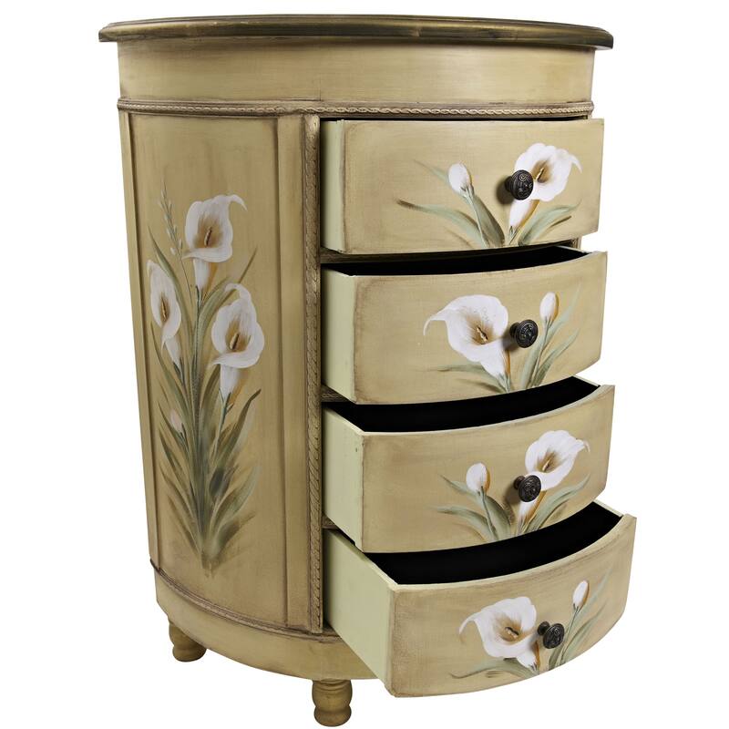 31.75" Antique Calla Lily Floral Art Accessory Table Cabinet