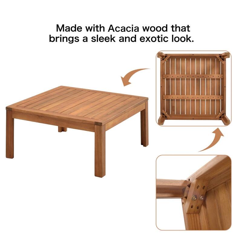 4-piece Outdoor Patio Furniture Set Acacia Wood Sectional Sofa Sets
