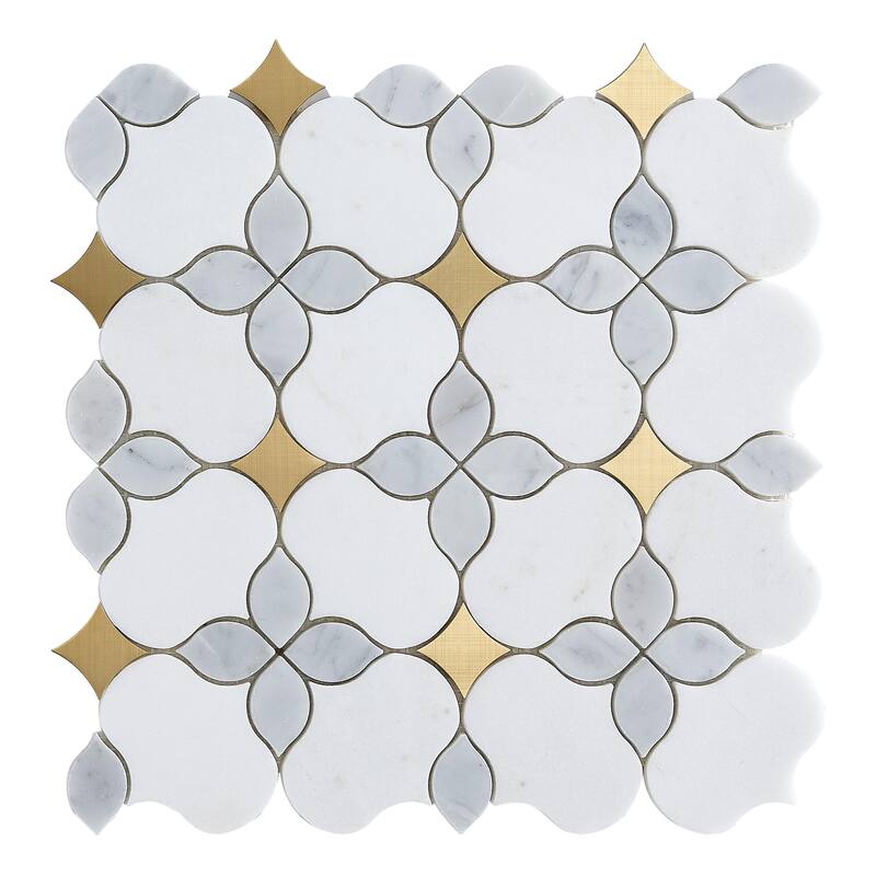 Waterjet Marble & Metal Mosaic Wall & Floor Tile - Case (10 Sheets)