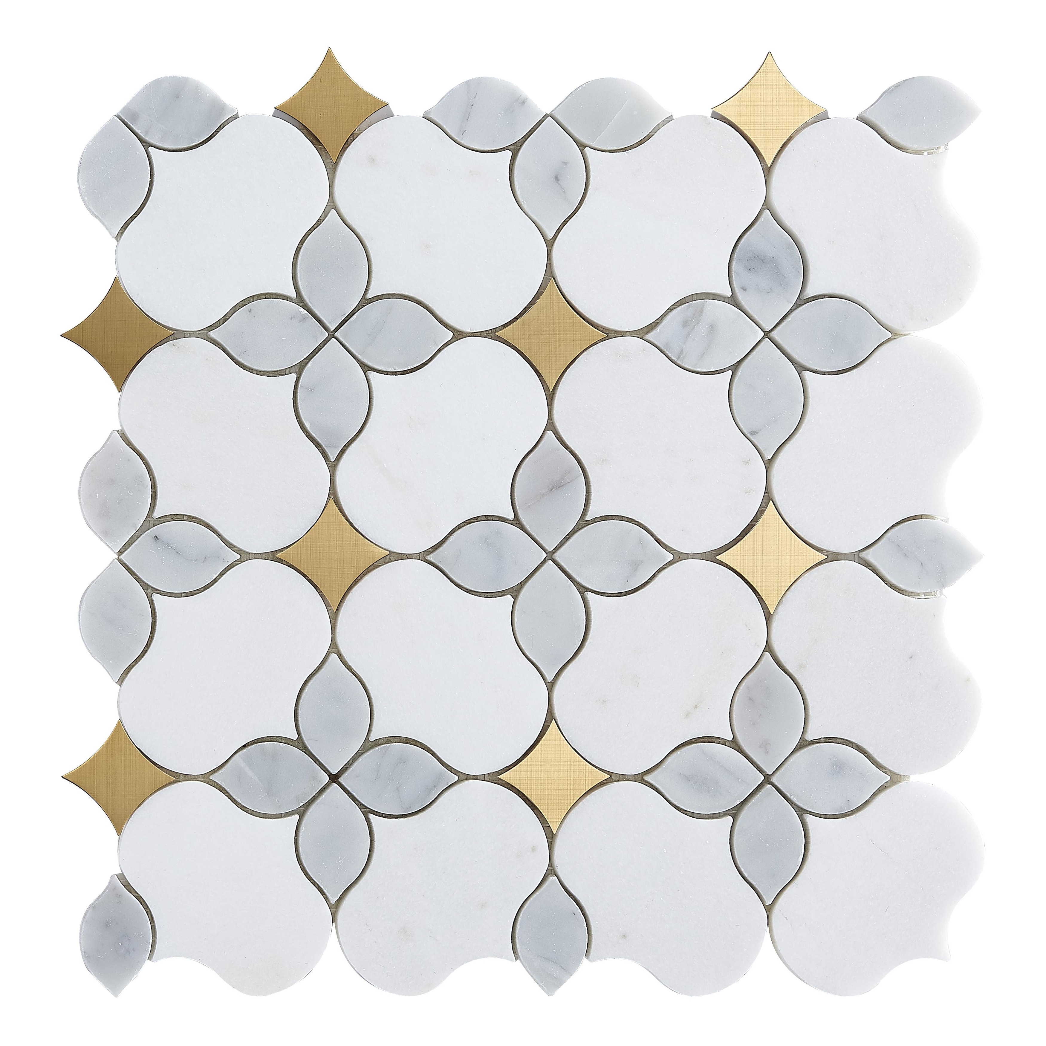 Waterjet Marble & Metal Mosaic Wall & Floor Tile - Case (10 Sheets)