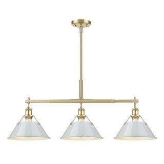Yep by Golden Lighting Orwell 3-light Island Light in Brushed Champagne Brass and Dusky Blue shade - Gold