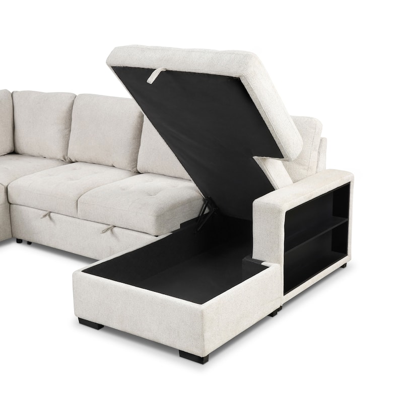 Furniture of America Jaquel Modern Biscuit Tufted Seat Sleeper Sofa Sectional with Storage Shelves and USB Ports