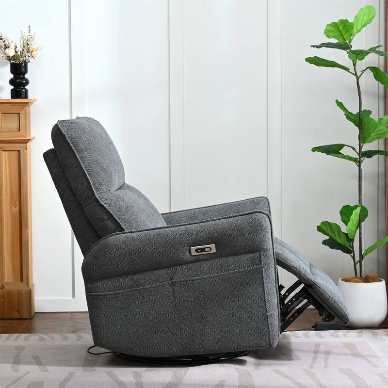 Anmytek 270 Degree Power Swivel Rocker Recliner Comfortable Upholstered Nursery Glider Single Chair