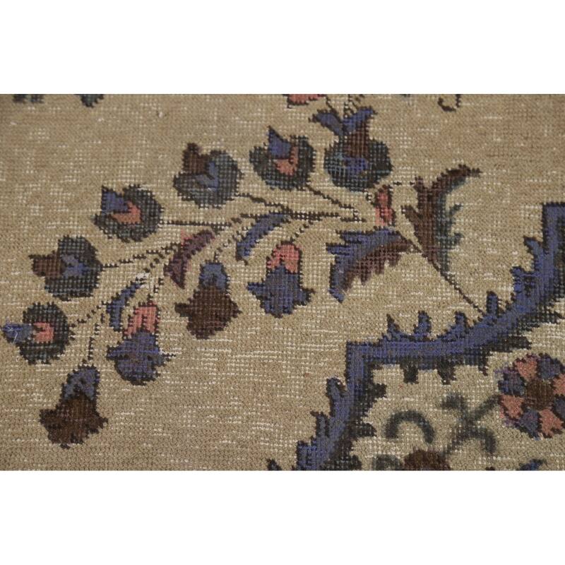 Tabriz Persian Vintage Rug Hand-Knotted Traditional Beige Wool Carpet - 7'8" x 11'2"