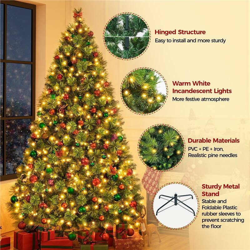 Yaheetech Pre-Lit Christmas Tree Hinged Realistic Tree, Green