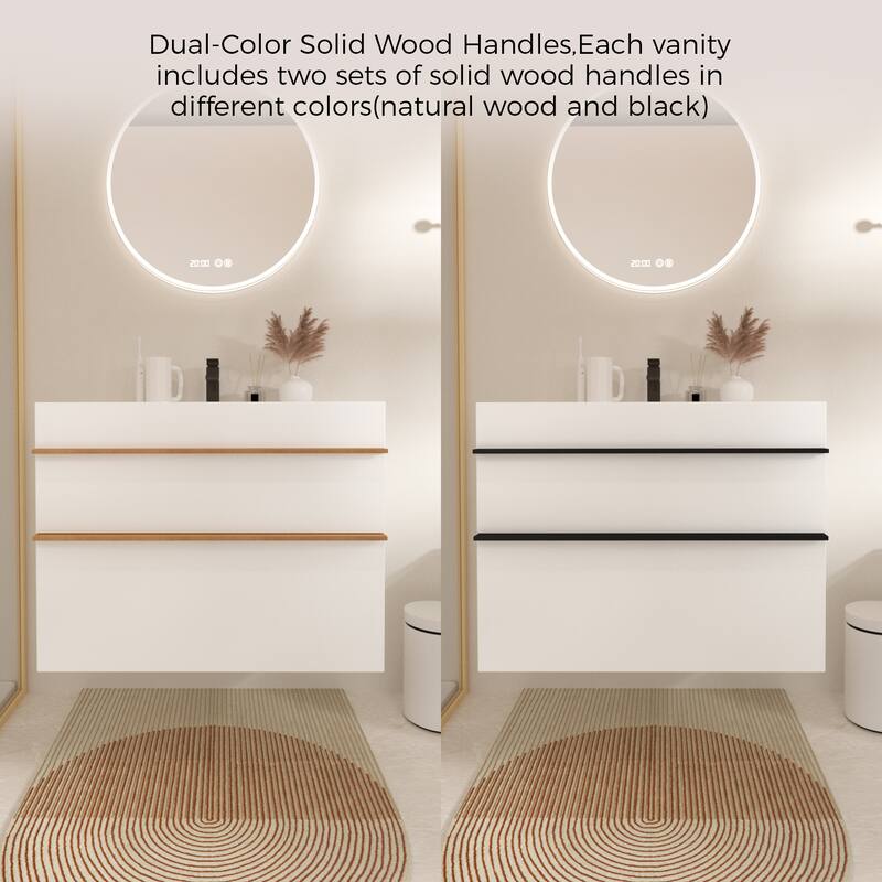 36 Inch Wall Mounted Bathroom Vanity with Integrated Acrylic Sink, 2 Soft-Close Drawers, Pre-Assembled,Modern Floating Cabinet