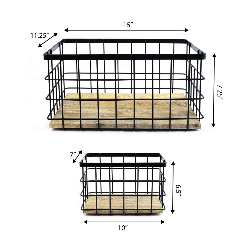 Happimess Evvie Set of 3 Vintage Wire Storage Baskets with Wood Base