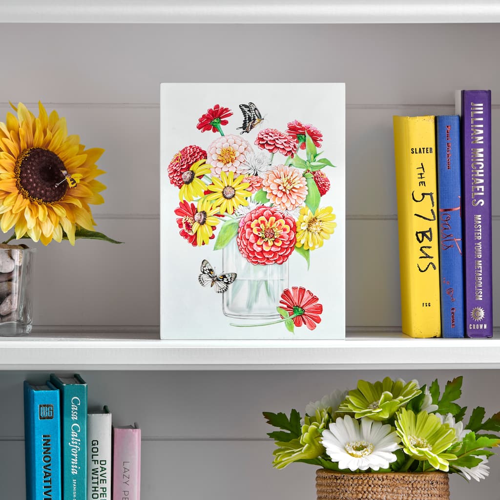 10" MDF Summer Zinnia Block Art