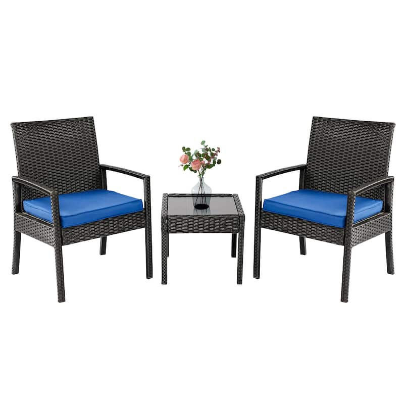 Vrakae 3 Piece Outdoor Patio Rattan Wicker Furniture Set