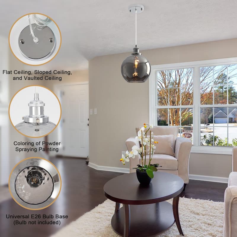 1-Light Semi Flush Mount Chandelier, Unique Single-Globe Pendant Light for Kitchen Island Living Dining Room Bedroom Study