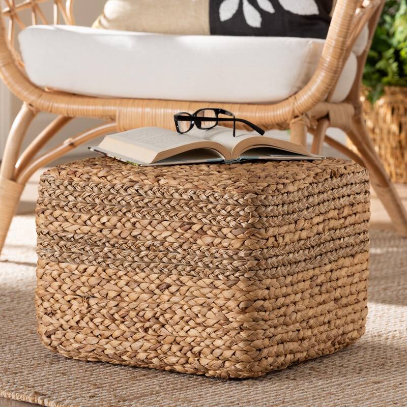 Marella Modern Bohemian Natural Brown Seagrass Accent Footstool