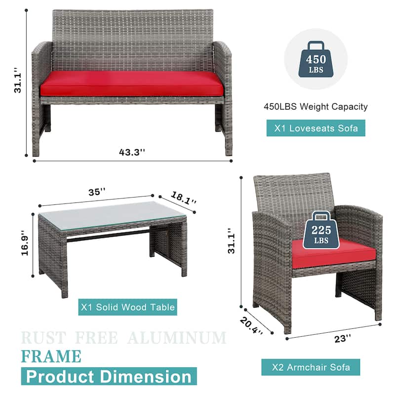 Futzca 4 Pieces Outdoor Patio Furniture Sets Conversation Sets Rattan Chair