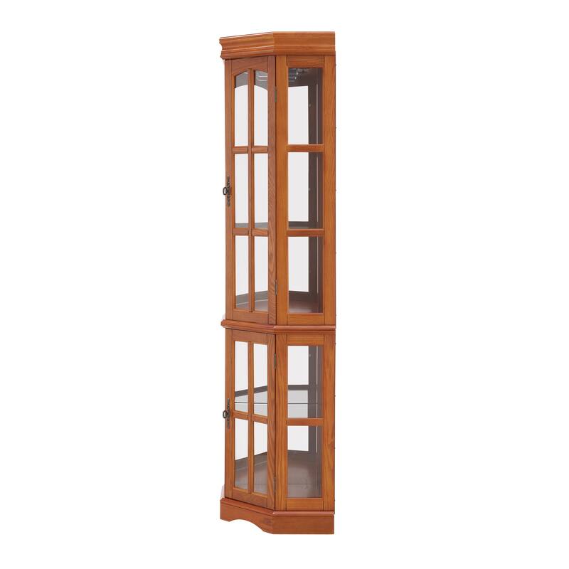 Lighted Curio Display Cabinet, China Cabinet with Tempered Glass Doors & Adjustable Shelves, Freestanding Glass Display Case