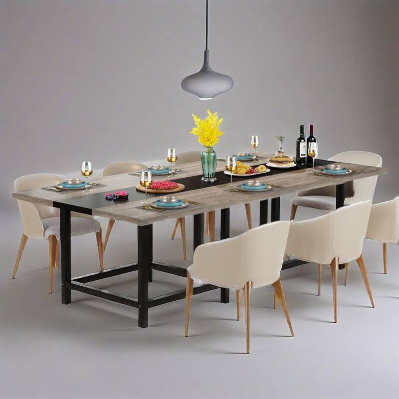 Square Dining Table 39 Inch Two Tone Vintage and Black Finish with Metal Legs Seats 4 People - 39.37" x 39.37" x 29.13"