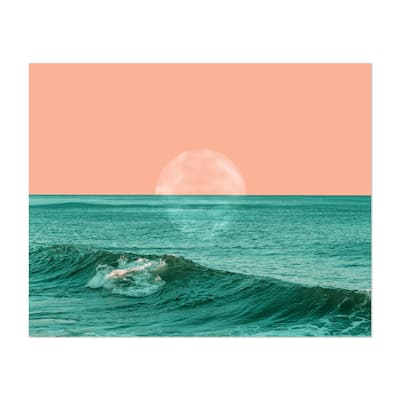 Ocean Moon Orange Photography Beach Landscape Nature Art Print/Poster ...