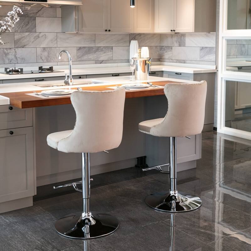 Velvet Swivel Upholstered Barstools with Adjusatble Seat Height and Tufted Comfortable Backs,Set of 2
