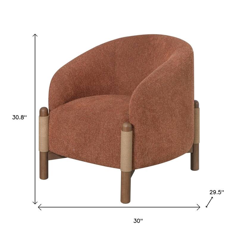HomeRoots 30" Rust and Brown Fabric And Wood Arm Chair - 30.00 in. x 30.80 in. x 29.50 in.