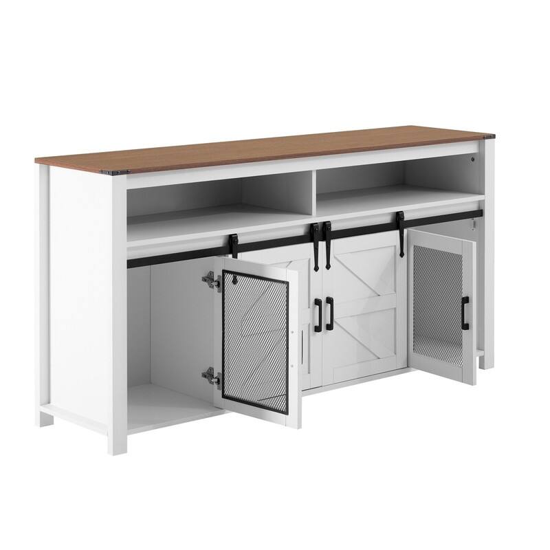 Farmhouse 59.3" Sideboard Buffet with Sliding Barn Doors and Open Storage for Living or Dining Spaces