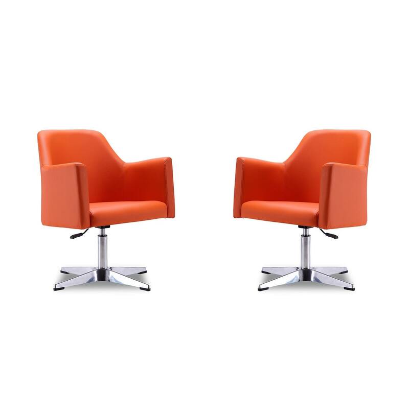Manhattan Comfort Pelo Chrome Faux Leather Adjustable Height Swivel Accent Chair (Set of 2) - Orange
