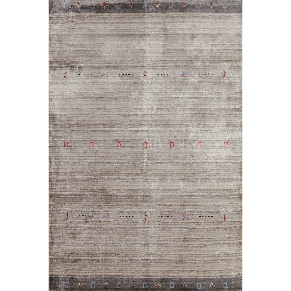 Hand Knotted Oriental 100% Wool Carpet Tribal Tribal Beige & Ivories Gabbeh Area Rug - 5' 10'' X 4' 1''