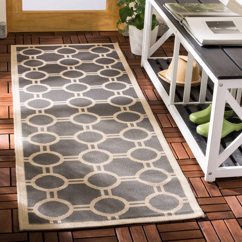 SAFAVIEH Courtyard Sweta Indoor/ Outdoor Waterproof Patio Backyard Rug - 2'3" x 6'7" Runner - Anthracite/Beige