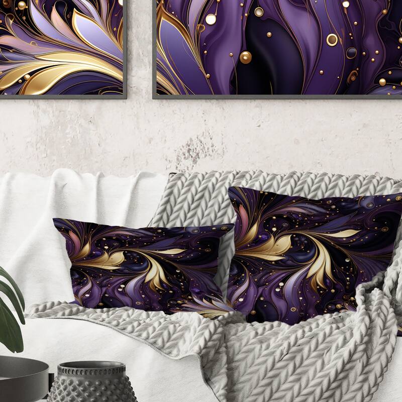 Designart "Gold And Purple Amethyst Marble Pattern" Marble Printed Throw Pillow