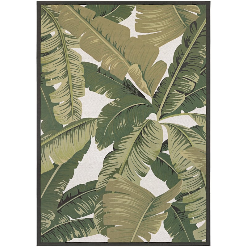 Dream Decor Rugs Gelato Tropical Palm Green Ivory Outdoor Area Rug - 5'3" x 7'6"