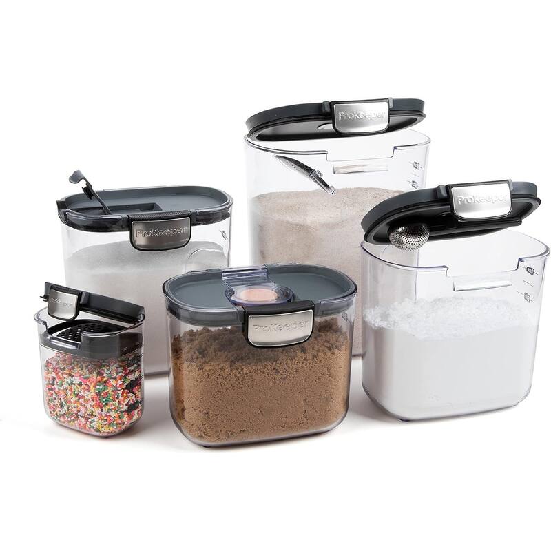 ProKeeper+ 9 Piece Clear Plastic Airtight Food Flour and Sugar Baker's Kitchen Storage Organization Container