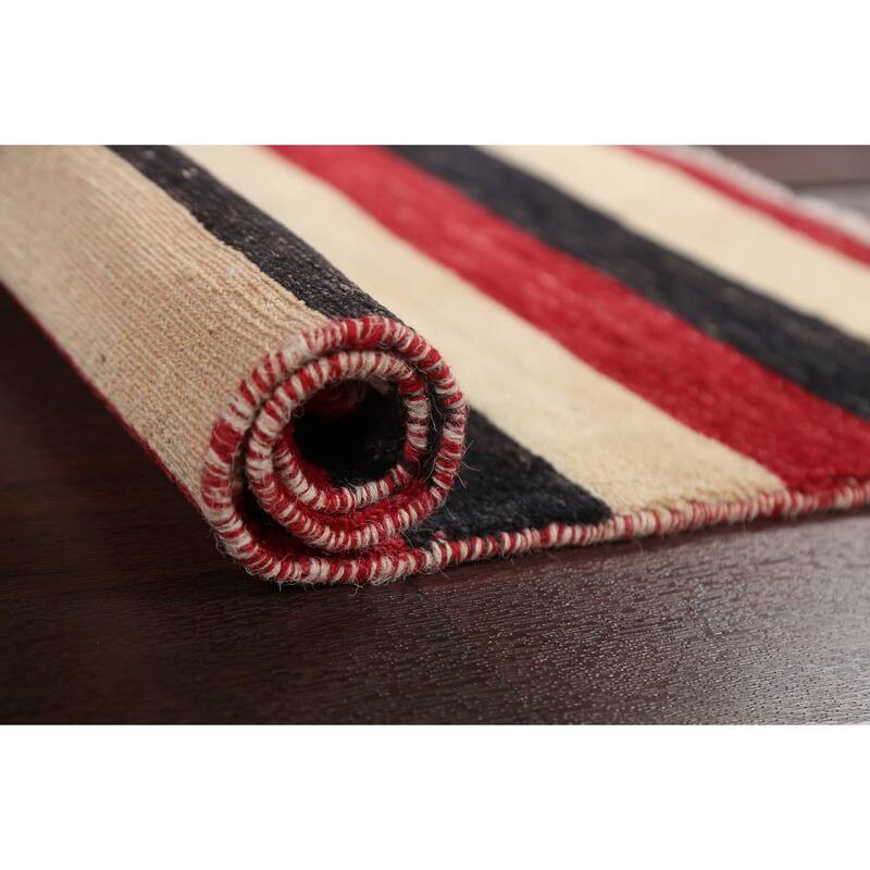Contemporary Wool Striped Gabbeh Kashkoli Area Rug Hand-knotted Carpet - 2'1" x 3'0"