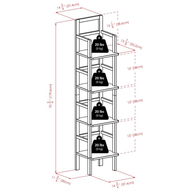 Tall 4 Tier Narrow Tall Storage Corner Shelf Rack - 70.75" - Coffee Brown