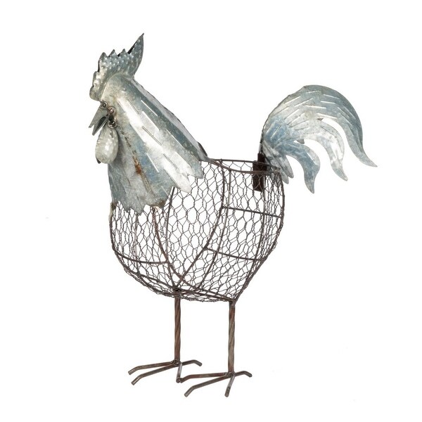 18.25" White and Brown Rustic Finish Metal Rooster - N/A