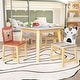 preview thumbnail 1 of 7, 5 Piece Kiddy Table and Chair Set , Kids Wood Bigger Table with 4 Chairs Set Cartoon Animals, 3-8 Years Old White